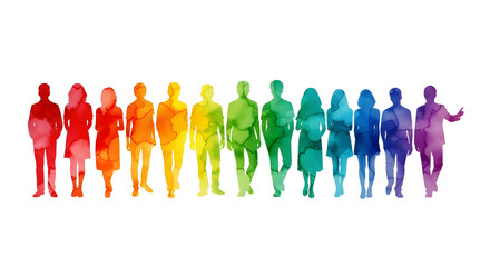 Watercolor silhouettes of diverse people in a row, representing unity and inclusivity with vibrant colors.