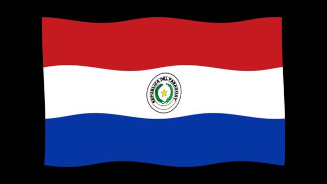 The flag of Paraguay flying in the air on a transparent background