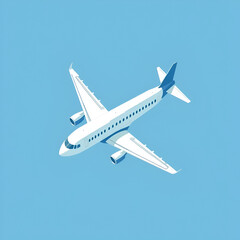 Passenger plane in flight on a blue background. Vector illustration of an airplane.