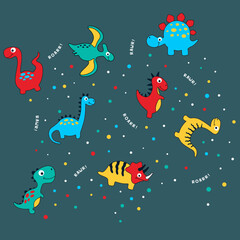 Cute Cartoon Dinosaur Pattern with Roar Sounds and Colorful ,vector illustration © Junior 319