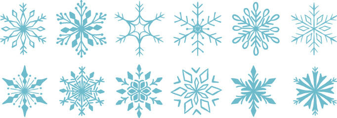 Snowflake Icon Vector Set for Winter and Holiday Decoration. snowflakes on Isolated white background, perfect for Christmas designs, seasonal patterns, cold weather themes, and digital prints