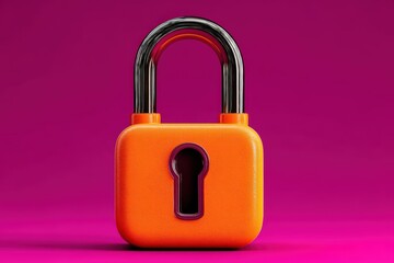 Orange padlock symbolizing security and privacy standing out against a bright pink background emphasizing themes of protection and digital safety for a modern lifestyle