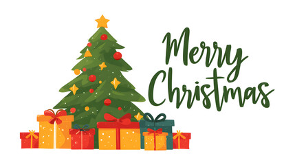 Naklejka premium Festive Christmas Tree with Colorful Gifts Ornaments banner background card illustration