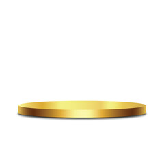 Shiny golden podium display, gold round pedestal display, gold podium product advertising stage,  luxury exhibition scene, golden presentation