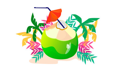 illustration of green young coconut drink