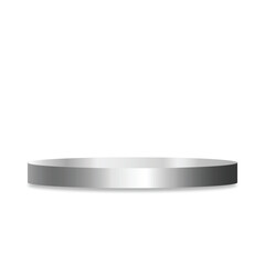 Sleek modern silver podium with round base, Empty platform for product presentation. Ideal for luxury items, Backdrop for product display, Perfect for high-end goods, Podium studio 