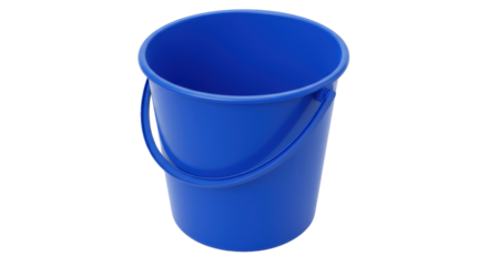 Bright blue plastic bucket isolated on pure background, cleaning equipment for household and gardening use PNG