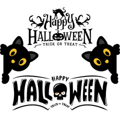 A set of funny cartoon animals including a panda appears on a happy birthday card, while a cute spooky black cat silhouette, bat vector, pumpkin, and owl icon illustrate a funny Halloween night celebr