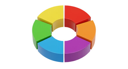 Colorful pie chart isolated on transparent background, 3D render of business data visualization in PNG format
