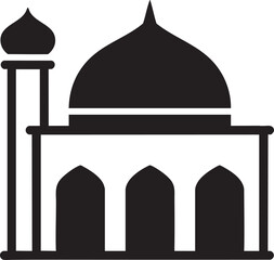 Minimalist black silhouette icon of an Islamic mosque.