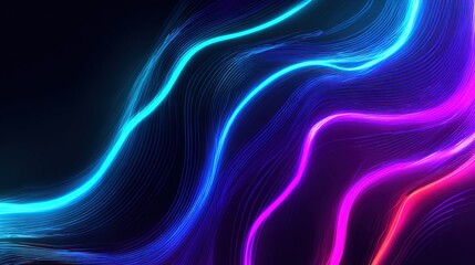 Abstract glowing lines in neon colors flow across a dark backdrop, creating a dynamic, futuristic scene