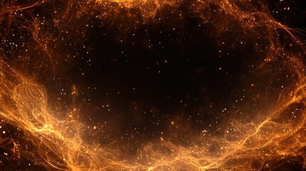 An ethereal fiery ring of glowing energy surrounds a dark void, filled with tiny sparks on a black backdrop