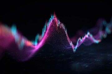 Abstract illustration of a colorful, fluctuating graph on a dark, textured background