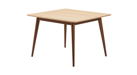 Square wooden table with brown legs isolated on white, modern furniture for dining room or kitchen PNG