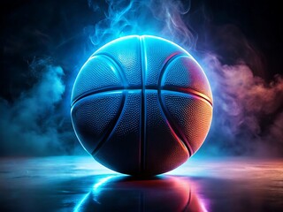 Basketball with smoke and neon light