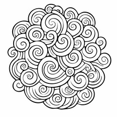 Fototapeta premium Intricate swirl pattern forming a circular design, black and white.