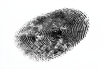 Monochrome shot of a fingerprint, displaying intricate ridges and patterns, isolated on a white background