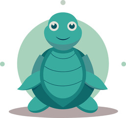 A cute, smiling teal cartoon turtle standing upright against a light green circular background, depicted in a simple flat vector style.