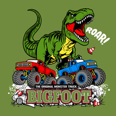 Dinosaur and Bigfoot Monster Trucks,vector illustration