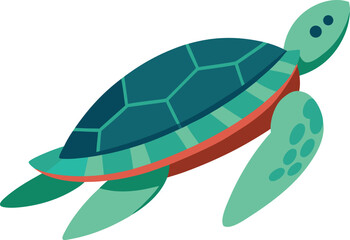 A stylized vector illustration of a green sea turtle swimming, depicted with a patterned shell and large flippers on a white background. © Cine Stock