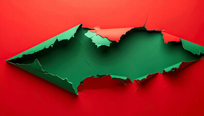 Abstract Green Triangle with Jagged Edge on Red Background