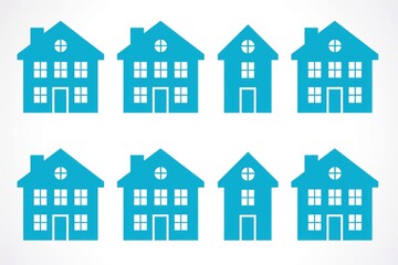Fototapeta premium simple vector house icons in blue on white background, minimal design for real estate, property, or home applications