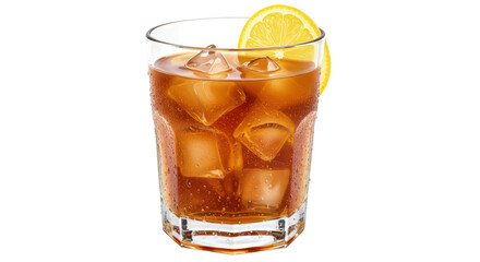 Refreshing iced tea with lemon slice isolated on transparent PNG, cold beverage for summer refreshment and relaxation