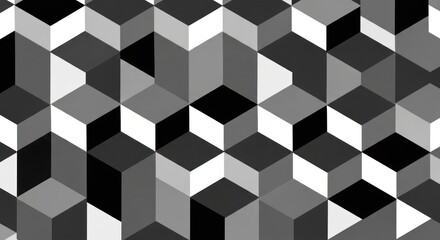 Obraz premium Geometric grayscale pattern presents a repeating arrangement of three-dimensional cube shapes, providing a visually dynamic and engaging abstract design, suitable for various creative applications,...
