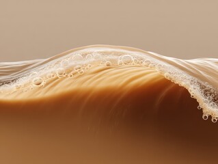 Photorealistic cross-section of a smooth wave of opaque milky coffee-brown liquid, dense and creamy 
