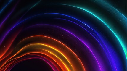 Glowing, curved lines of vibrant color sweep across a dark background, suggesting energy and movement