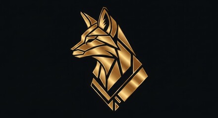 Geometric golden fox illustration against a dark background, presenting a stylized animal design with angular shapes and shimmering metallic textures to evoke a sense of luxury and sophistication.