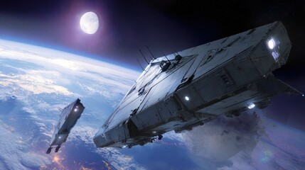 realistic modular compound spacecraft, composed of several large detached modules