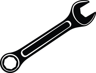 Black Silhouette of a Combination Wrench on White Background Keywords: wrench, tool, spanner