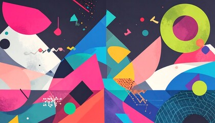 Abstract geometric shapes in vibrant colors.  A dynamic composition
