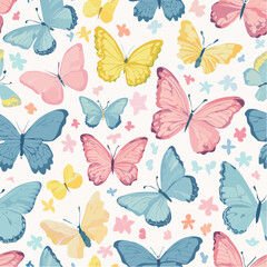 Colorful butterfly pattern with pink, yellow, and blue butterflies.