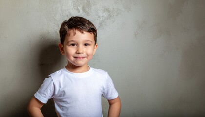 Young child showing relieved contentment after effort warm side light on matte plaster wall calm studio portrait for wellness education and lifestyle stories