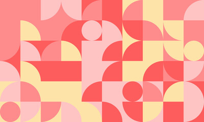 Abstract geometric pattern in pastel pink, coral, and yellow.  Modern, minimalist design ideal for branding, website backgrounds, or textile prints.  Evokes feelings of optimism and playfulness.