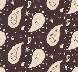 Romantic paisley by herbal interior. Tile repeating, vintage trend. Ornate swirling on western artwork.