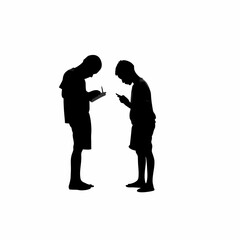 Silhouette of villagers practicing signature writing on forms isolated on white background