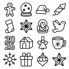 Set of Christmas vector icons. Flat colored Cristmas icons. Vector Illustration. Premium quality graphic design collection icons for websites, web design, mobile app