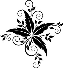 Elegant black flourish swirls with leafy accents decorative element