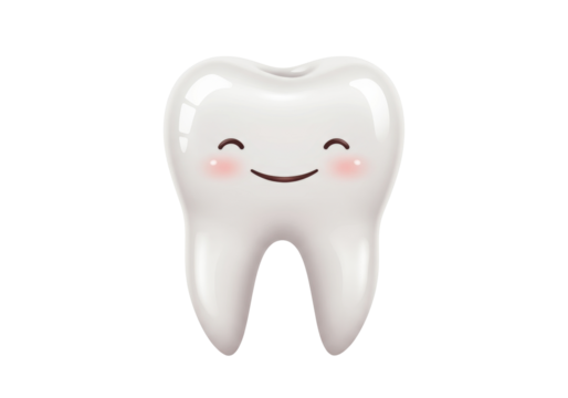 Cute cartoon tooth PNG isolated on transparent background, happy molar with smiling face for dental care and oral hygiene