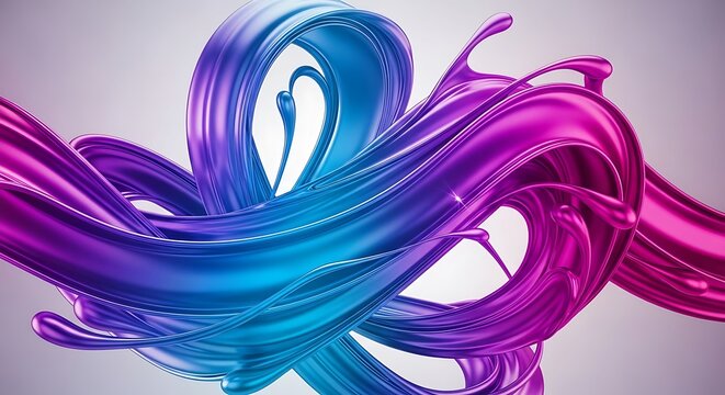 Abstract swirling ribbons of blue and purple glossy paint or liquid flowing in a dynamic, energetic, and fluid motion - Powered by Adobe