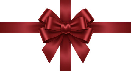 Elegant burgundy ribbon bow isolated on transparent background, festive decoration for gift wrapping and holiday celebrations PNG