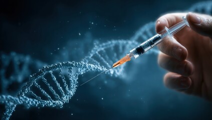 Genetic Engineering - A Syringe Injecting DNA Strand for Science.