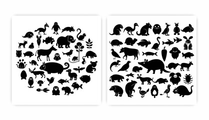 Farm animals livestock silhouettes.
