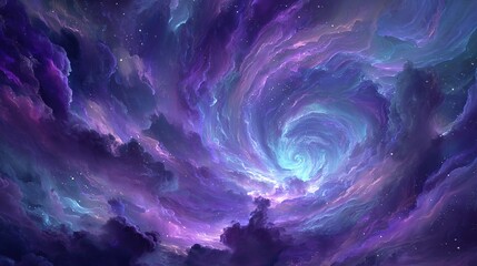 A vibrant celestial scene depicting a swirling nebula with dynamic colors and cosmic energy
