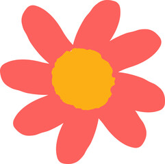 A vibrant coral daisy with a sunny yellow center, a simple yet cheerful illustration of nature's beauty