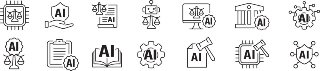 AI ethics icon set. Editable stroke icons collection illustration vector