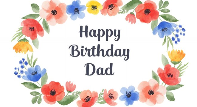 Floral birthday greeting card illustration with decorative frame and text